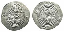 Ancient Coins - SASANIAN.Khusru ( Husrav ) II Parvis ( The Victorious ) 2nd reign AD 591-628.AR.Drachm. Regnal year 3 ( AD 593 ). mint KL (  Kirman).