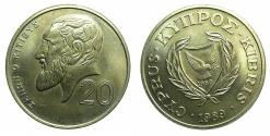 World Coins - CYPRUS.Republic.Nickel-Brass.20 Cents.1989. Zenon of Citium. Reverse large wreath.