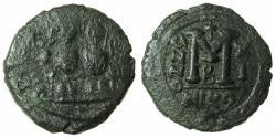 Ancient Coins - BYZANTINE EMPIRE.Justin II AD 565-572.AE.Follis, struck AD 575/76.Mint of NICOMEDIA.