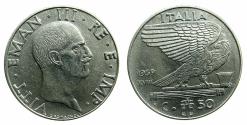 World Coins - ITALY.Vittorio Emmanuel III 1900-1946.Stainless steel (NON- magnetic ).50 Centesimi.1939 Yr. XVIII