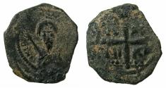 World Coins - CRUSADER STATES.Principality of Antioch.Tancred AD 1104-1112.AE.Follis.2nd type. Facing bust of Tancred.