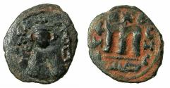 Ancient Coins - ARAB BYZANTINE.Umayyad Caliphate.Anonymous 7th cent AD.AE.Fals. Mint of HIMS ( Emessa ). Crowned facing imperial bust