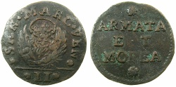 World Coins - ITALY.VENICE.Coinage for the armed forces and the Morea ( Peloponnese ).Anonymous.AE.Gazzetta.issued by decree 10th Feb and 19th April 1691.