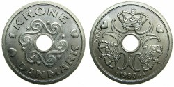 World Coins - DENMARK.CN One Krone PROVA 1990.