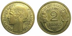 World Coins - FRANCE.Republic.Aluminum-Bronze.2 Francs.1934