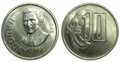 World Coins - URUGUAY.Republic.Copper. 10 Nuevo Pesos. Jose Gerasio Artigas