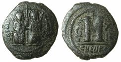 Ancient Coins - BYZANTINE EMPIRE.Justin II AD 565-578.AE.Follis,struck AD 576/577.mint of THEOUPOLIS-ANTIOCH.
