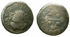 World Coins - ITALY.Carlos II of Spain, king of Naples and Sicily and Sardina 1665-1700.AE.3 Cagliaresi 1666?