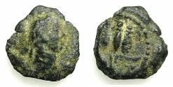 Ancient Coins - EGYPT.ALEXANDRIA.Trajan AD 98-117.Anepigraphic issue.AE.Dichalkon.stuck AD 109/10.Hem Hem crown of Harpokrates. ( 2 recorded examples for year in RPC ).