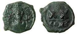 Ancient Coins - BYZANTINE EMPIRE.Phocas AD 602-610.AE.1/2 Folli. mint of CONSTANTINOPLE.