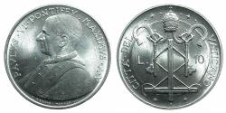 World Coins - ITALY.VATICAN.CITY.Pope Paul VI 1963-1978.Aluminum.10 Lire.ANNO V ( 1967 ).
