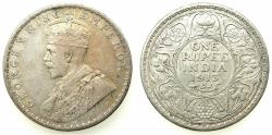 World Coins - INDIA.British Rule.George V 1910-1936.AR.One Rupee 1913 Bombay mint.