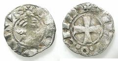 World Coins - CRUSADER STATES.Principality of ANTIOCH.Bohemond III AD 1149-1163.Billon denier."Bare head" Class E.