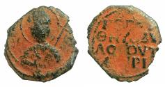 World Coins - CRUSADER STATES.Principality of ANTIOCH.Tancred AD 1104-1112.AE.Follis.1st type, large flan. Facing bust of Saint Peter.