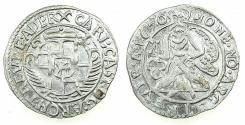 World Coins - GERMANY.TRIER.Archdiocese. Karl Casper von der Leyen AD 1652-1676.AR.Petermenger ( 1 Albus ) 1670.Arabic numerials.