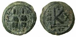 Ancient Coins - BYZANTINE EMPIRE.Justin II AD 565-578.AE. Half follis. Miltitary mint, after mint of CYZICUS.