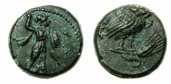Ancient Coins - LUCANIA.METAPONTUM.Circa 225-220 BC.AE.14.1mm. Athena Alkidemos right.Reverse.Owl standing right