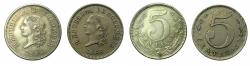 World Coins - COLOMBIA.REPUBLIC.C.N.5 Centavos 1886. Reverse. Large 5 and small 5 ( 2 coins ).