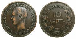 World Coins - GREECE.Kingdom.George I 1863-1913.AE.10 Lepta ( 2 obols ).1869 BB ( Strassburg mint ).