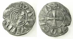 World Coins - CRUSADER STATES.Principality of ANTIOCH.Bohemond III AD 1149-1163.Billon denier."Bare head" Class B.