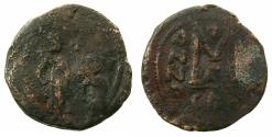 Ancient Coins - BYZANTINE EMPIRE.Heraclius AD 610-641.AE.Follis.struck circa AD 612/13-615/16.Mint of CONSTANTINOPLE. ***Rare varient Herclius holds long cross ***
