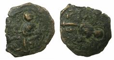 World Coins - CRUSADER STATES.Principality of Antioch.Tancred AD 1104-1112.AE.Follis.3rd type.Saint Peter standing. overstrike on 2nd Type facing bust of Tancred.