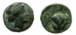 Ancient Coins - CARIA.RHODES, Island of. Circa 394-304 BC.AE.Chalkous. Bust of the nymph Rhodos.