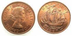 World Coins - UNITED KINGDOM.Elizabeth II 1952-2022. AE.Half Penny.1967.BU