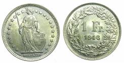 World Coins - SWITZERLAND.Silver.One Franc.1946B.