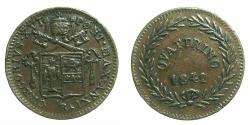 World Coins - ITALY.Papal States.Pope Gregory XVI 1831-1846.AE.Quattrino.1841R ( ROME ).( Anno XI ).  Overdate 1 over O