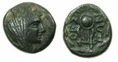 Ancient Coins - BOEOTIA.THESPIAE.Circa 210 BC.AE.15.5mm. Vieled head. Reverse.Lyre.