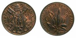 World Coins - ITALY.VATICAN CITY.Pope Pius XI 1922-1939.Bronze.5 Centesimi.1934 ( ANNO XIII ).