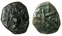 Ancient Coins - BYZANTINE EMPIRE.Maurice Tiberius AD 582-602.AE.1/2 Follis.struck AD 589/90. Mint of CONSTANTINOPLE.
