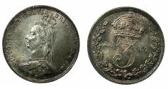 World Coins - UNITED KINGDOM.Victoria 1837-1901.AR.Threepence.1887. Mint, uncirculated.