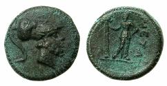 Ancient Coins - LUCANIA.METAPONTUM.Circa 225-200 BC.AE.17mm. Head of Leuceppus right wearing Corinthian helmet.