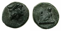 Ancient Coins - THRACE.ODESSOS.2nd - 1st cent BC.AE.15.3mm. Apollo. River god Odessos.