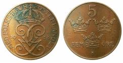World Coins - SWEDEN.AE.5 Ore 1934.