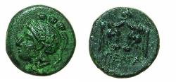 Ancient Coins - MYSIA.PERGAMON.Circa 310-282 BC.AE.12mm. Athena / Viz-a-Viz bulls.