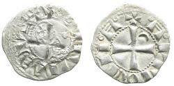World Coins - CRUSADER STATES.Principality of ANTIOCH.Bohemond IV 1st period AD 1201-1216.Bi.Denier.class J. Chain mail downwards. Unusual brockage