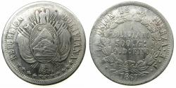 World Coins - BOLIVIA.REPUBLIC.AR.One Boliviano 1867 FE.