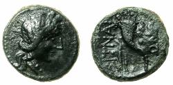 Ancient Coins - SICILY.AITNA.Circa 208-205 BC.AE.Sextans. Persephone.