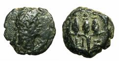Ancient Coins - EGYPT.ALEXANDRIA.Trajan AD 98-117.anepigraphic issue.AE.Dichalkon.stuck AD 113/14. Hem Hem crown of Harpokrates.