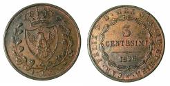 World Coins - SARDINIA.Carlo Felice, king of Sardinia, Duke of Savoy 1821-1831.AE.3 Centesimi.1826.Turin mint.