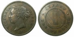World Coins - CYPRUS.Victoria.AE.1 Piastre 1885.