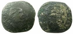 World Coins - ITALY.SAVOY.Carlo Emanuelle II 1639-1675 Regency issue with his mother Maria Cristina 1639-1648.Billon.Mezza Lira.Type VI.1642.