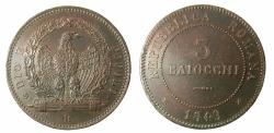 World Coins - ITALY.2nd Roman Republic.9th Feb to 3rd July 1849.AE.3 Baiocchi.1849R( Rome mint ).