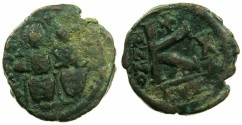 Ancient Coins - BYZANTINE EMPIRE.Justin II AD 565-578.AE.1/2 Follis " Moneta Militaris Imitativa" Mint of CYZICUS.