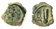 Ancient Coins - EGYPT.ALEXANDRIA.Trajan AD 98-117. AE.Dichalkon, AD 113/114. Anepigraphic issue. Headdress of Isis