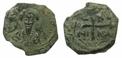World Coins - CRUSADER STATES.Principality of Antioch.Tancred AD 1104-1112.AE.Follis.2nd Type.~~~Facing bust of Tancred holding naked sword.