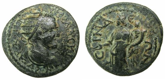 PISIDIA.ISINDA.Trajan Decius AD 249-251.AE.26.1mm. Eubosia holding the ...